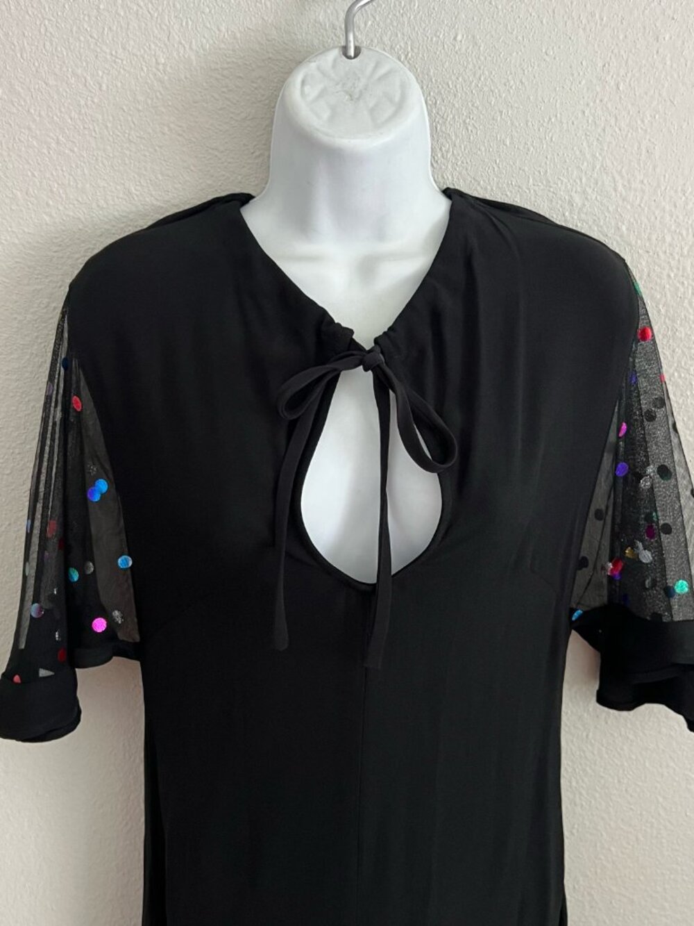 Staud Anabelles Sequin Neck-Tie Jumpsuit Rainbow Confetti Dot Sheer Wide Leg 2 - Picture 3 of 8